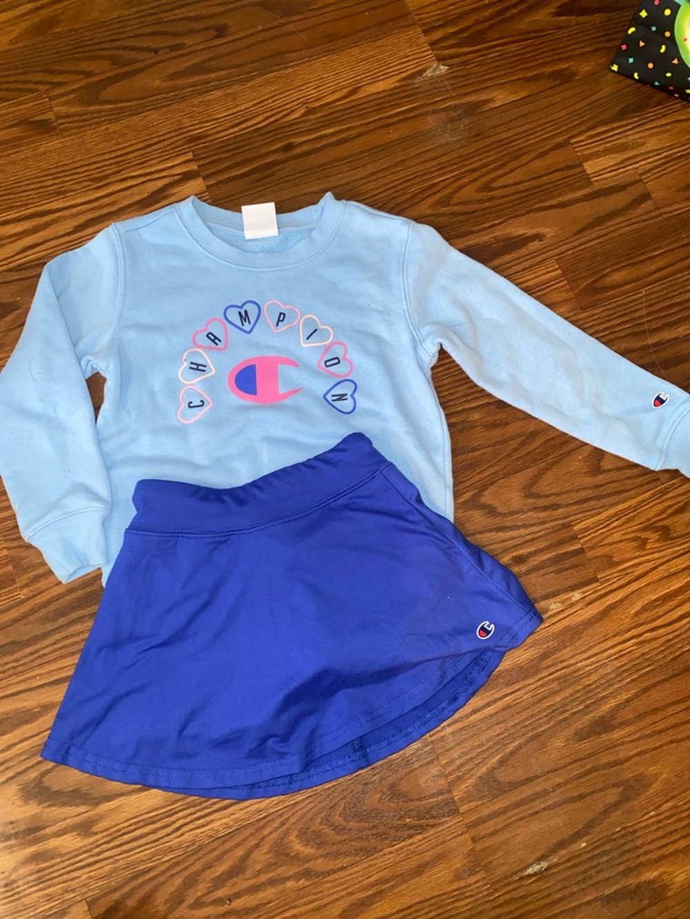 Champion Light Blue Crewneck with Royal Blue Skort size 5T